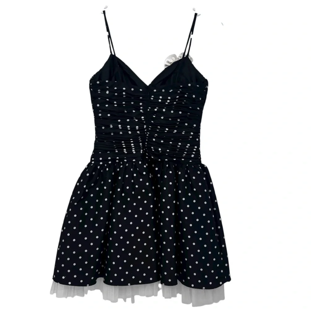 Hailey Logan by Adrianna Papell Black and Cream Polka Dot Mini Dress Size 3/4 - Picture 2 of 6